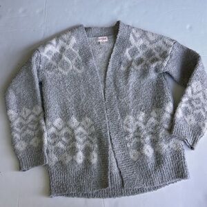 Gray and White Open Cardigan